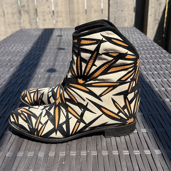 Jimmy Choo Mina Natural Canvas/Leather Western Short Boot Women - Picture 2 of 5